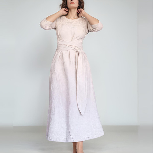 Belted Linen Dress, Linen Loungewear, Plus Size Linen Clothing, Summer Casual Dress, Handmade Linen Dress, Midcalf Linen Dress