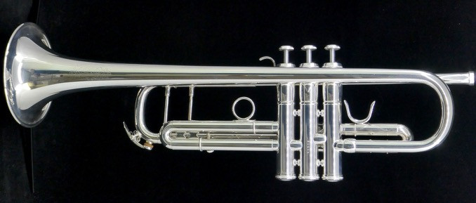Adams A2 Selected Series trumpet in silver plate full side view