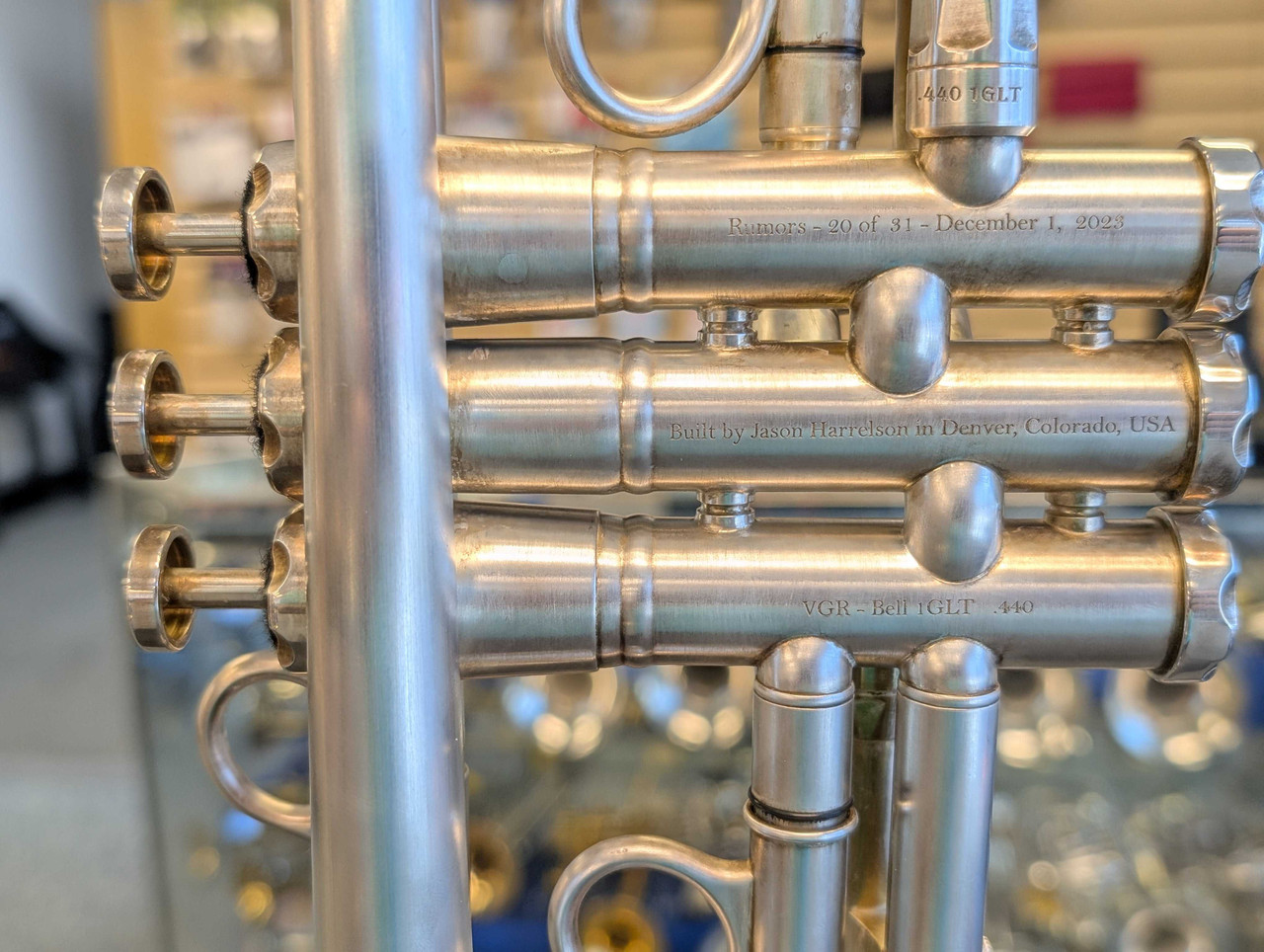 A lot of horn in this listing!  Harrelson Rumors Trumpet SN20 out of 31 in brushed silver
