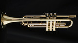 Adams A2 Selected Series trumpet in lacquer partial top view