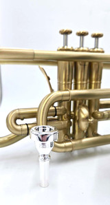 Brass Band Bundle! ACB Doubler's Dual Trigger Large Bore Shepherd's Crook Cornet, ACB Fab cornet mouthpiece, DW Straight, DW Cup mute, Care kit, and stand!