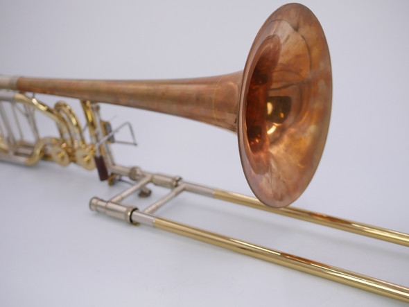 Pre-owned Shires Bass Trombone with unlacquered red brass bell