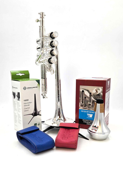 Bundle Deal S.E. Shires Q9 Series Piccolo Trumpet in Silver Plate (includes mute, stand, and mouthpiece pouch)