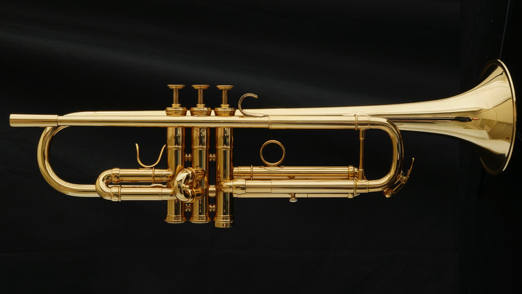 Adams A5 Selected Series trumpet in gold lacquer full side view