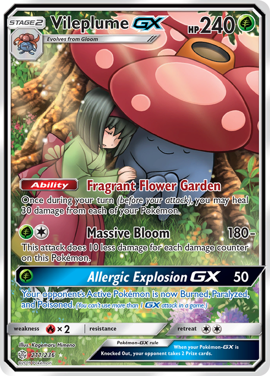 NM-Mint， English Pokemon Holo Vileplume GX - 211/236 - Full Art