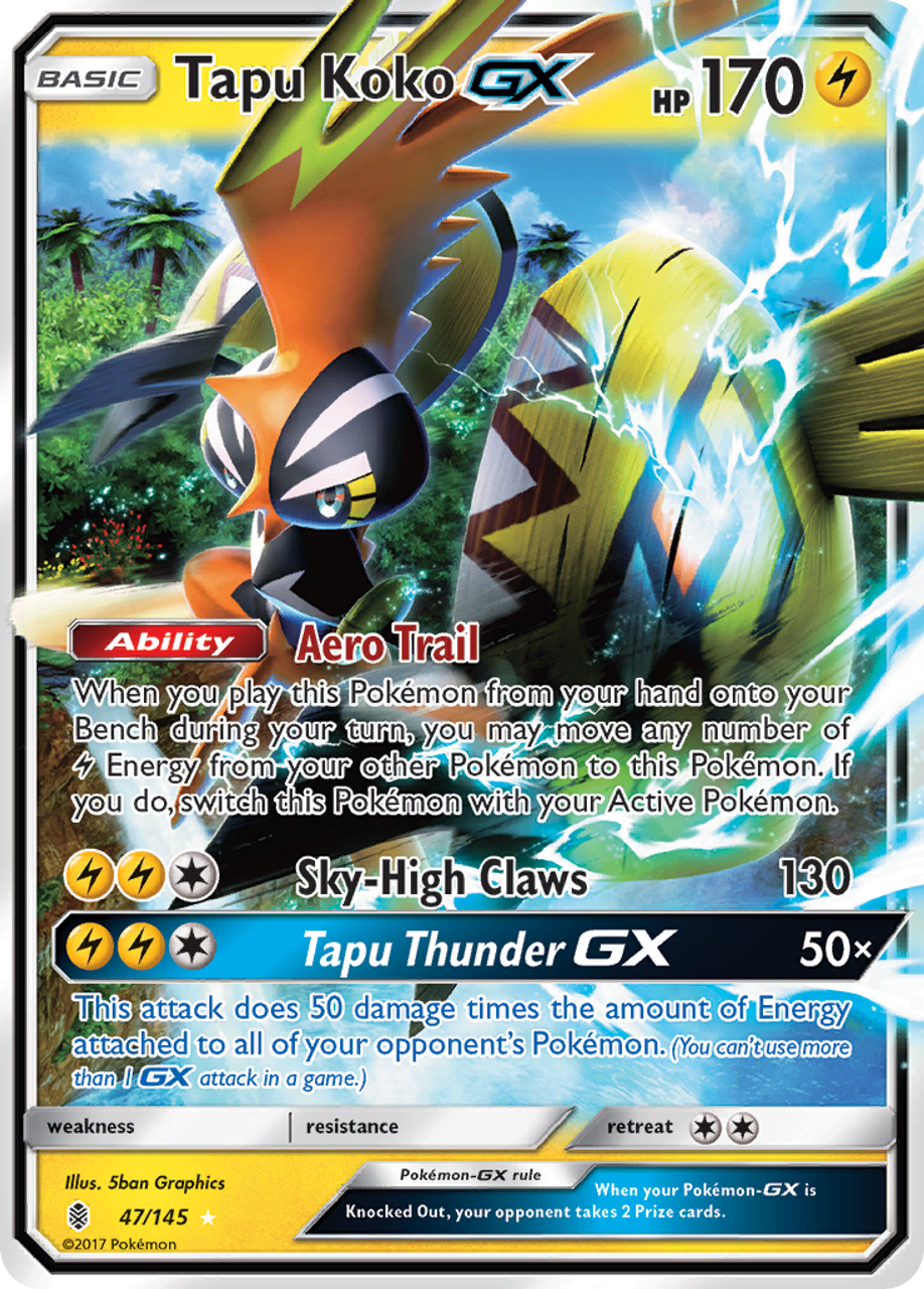 Tapu Koko GX 47/145 Sun and Moon Guardians Rising Pokemon Card NM