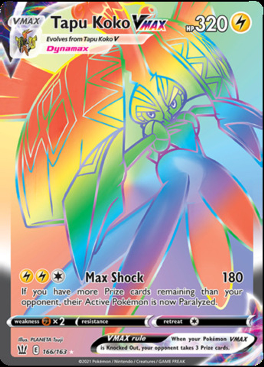 Pokemon Trading Card Game 166/163 Tapu Koko VMAX : Rare Rainbow Card :  SWSH-05 Battle Styles - Trading Card Games from Hills Cards UK