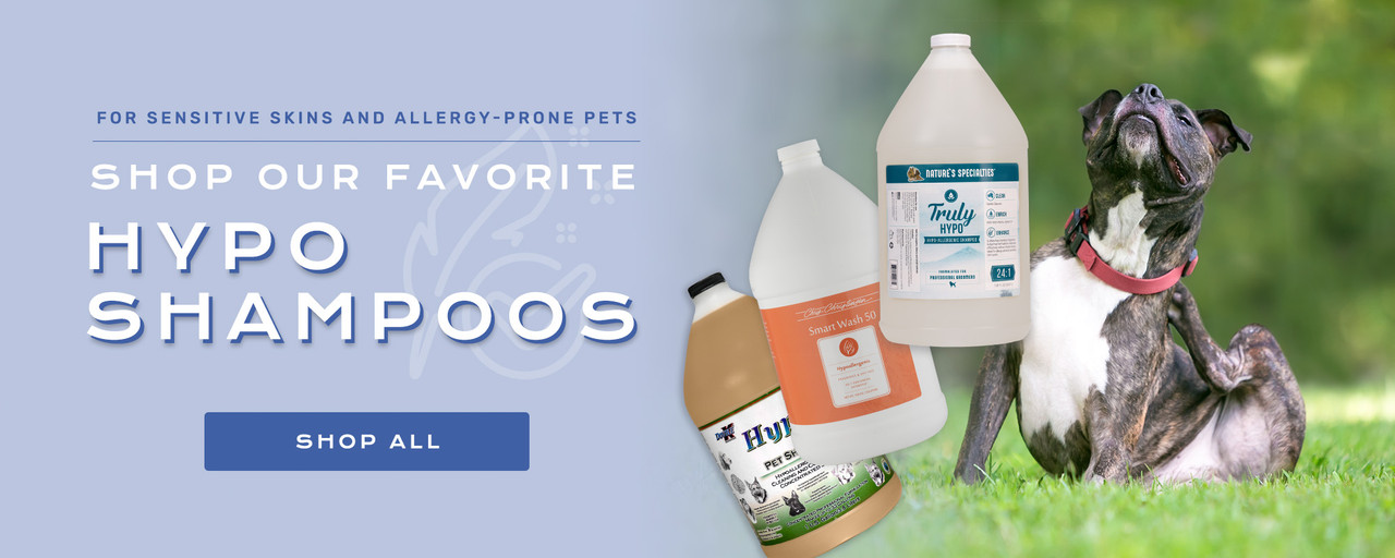 For sensitive Skins and allergy-prone pets shop our favorite hypo shampoos!