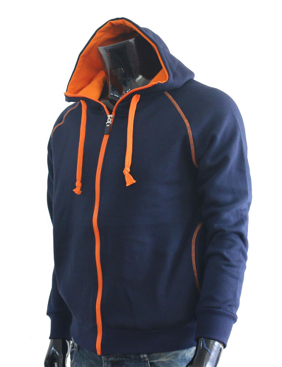 Casual warm sweat zip-Hoodie jumper of orange color hoodie zip-up jacket.  (Navy)