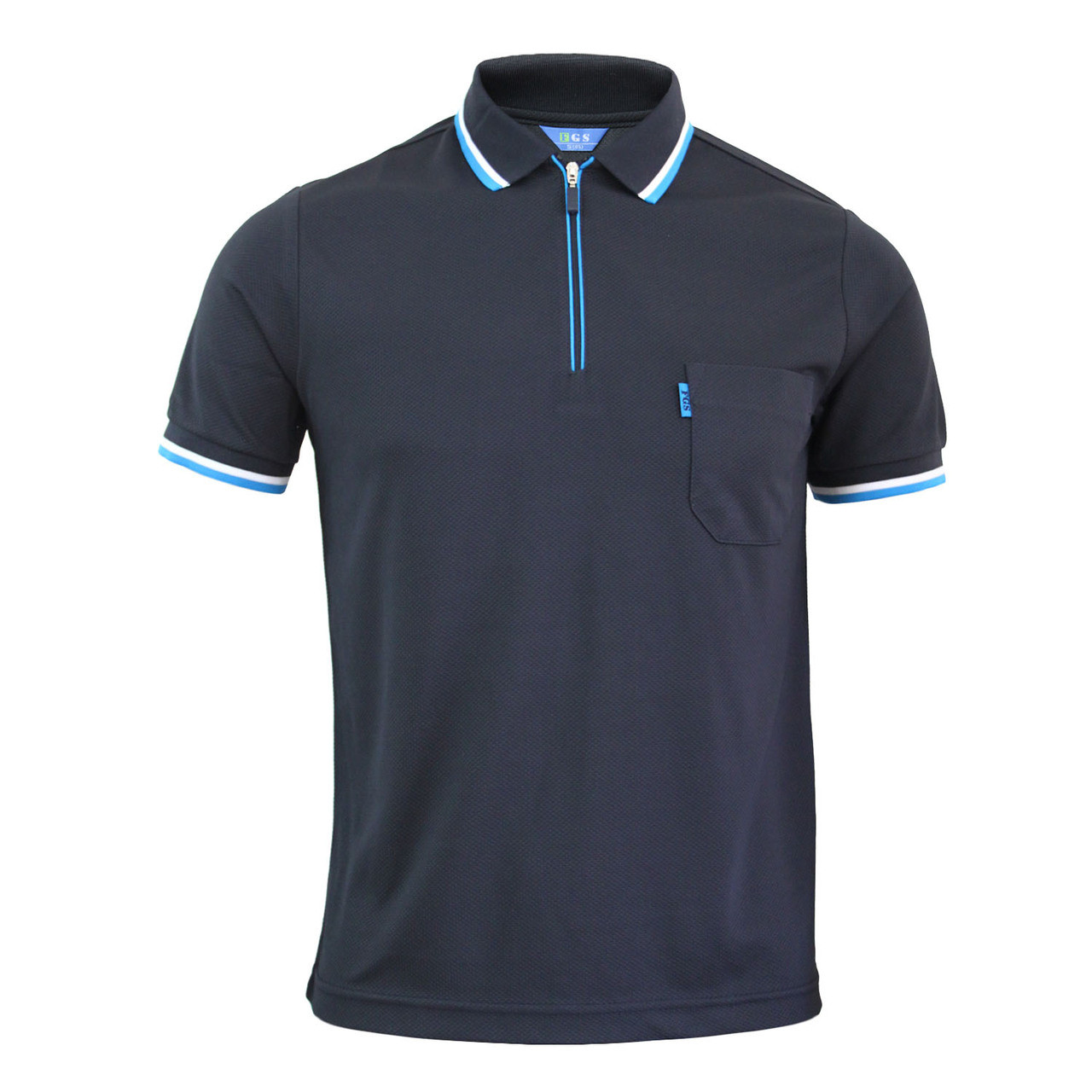 Navy Polo zip-up neck t-shirt short sleeves polo shirt.