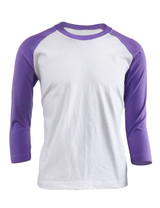 BCPOLO Unisex casual round neck t-shirt 3/4 sleeve 2 tone color Raglan t-shirt cotton comfortable t-shirt.-purple