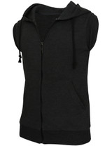 Casual zip hoodie sleeveless hoodie jacket-charcoal side