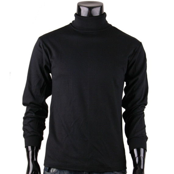 Men's Half Turtleneck Black Cotton Mock Neck Long Sleeves