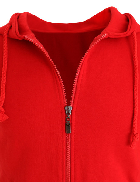 red sleeveless zip up hoodie
