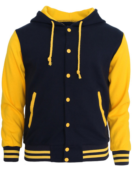 Navy Blue & Yellow Men's Varsity Jacket - Baseball Style