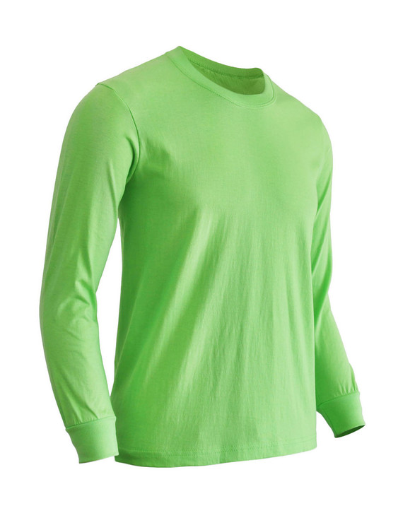 Basic Light green Crew Neckline Long Sleeves Cotton T-Shirt