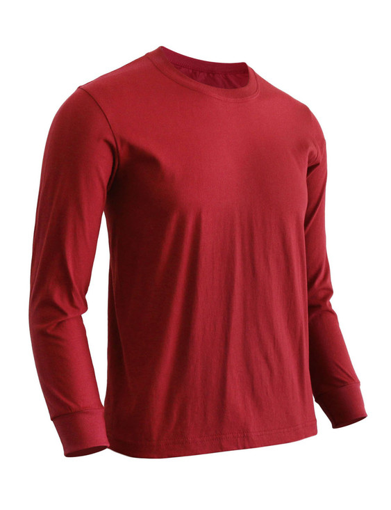 Basic Maroon Crew Neckline Long Sleeves Cotton T-Shirt