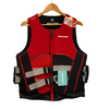 Sea-Doo Pro Team L50 life jacket in red and black on a hanger, front view with tags