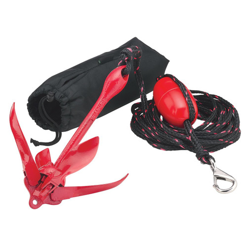 Sea-Doo Folding Anchor 295100750, red grapnel anchor with rope, buoy, snap hook and bag