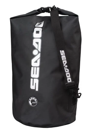 Sea-Doo Dry Bag 25L 269001936 in black with shoulder strap, front view