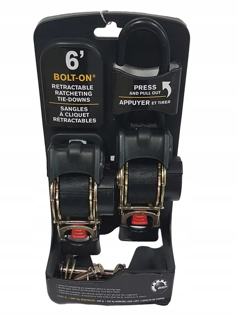 Sea-Doo Bolt-on Retractable Tie Downs 295100841, 1.8 m ratchet straps in retail pack