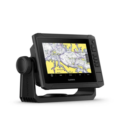 Garmin ECHOMAP UHD2 72sv angled left showing a navigation chart