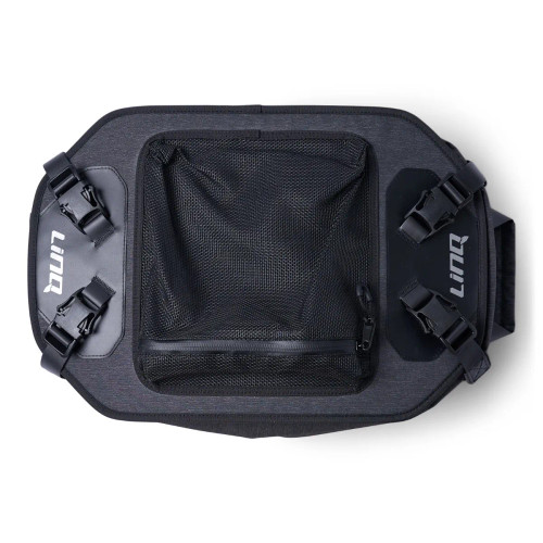 LinQ 20 L semi-rigid cooler, top view showing mesh pocket and LinQ fasteners
