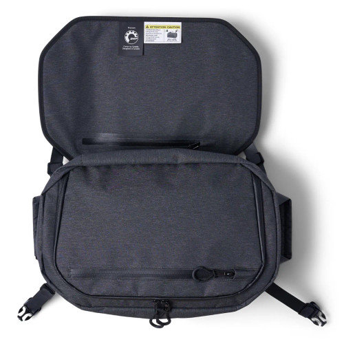 LinQ 20 L semi-rigid cooler with lid open showing the zippered under-lid pocket