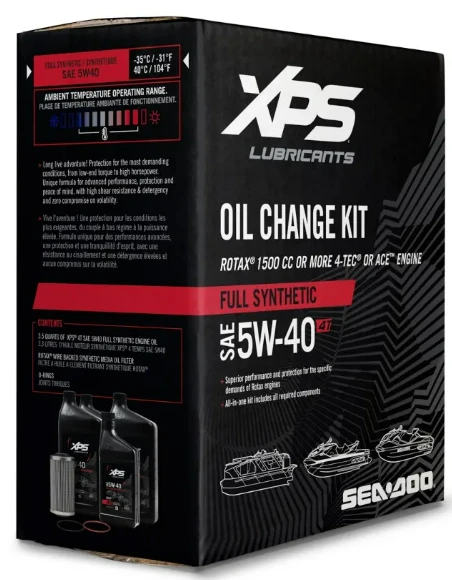 XPS Sea-Doo 1500 cc oil change kit box, angled view showing side panel