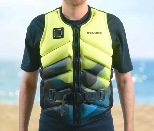 Sea-Doo X-RS L50 life jacket 287013-10 worn by a rider, front view
