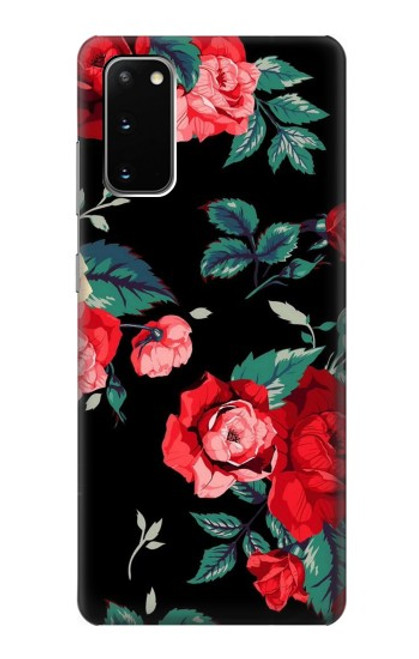 S3112 Rose Floral Pattern Black Case For Samsung Galaxy S20