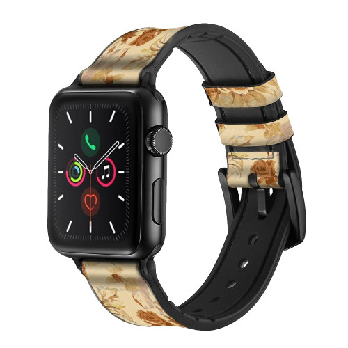 CA0237 Flower Floral Vintage Pattern Leather & Silicone Smart Watch Band Strap For Apple Watch iWatch
