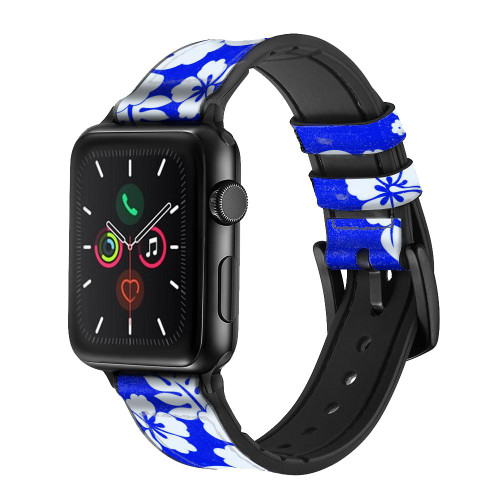 CA0253 Hawaiian Hibiscus Blue Pattern Leather & Silicone Smart Watch Band Strap For Apple Watch iWatch