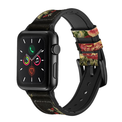 CA0536 Vintage Antique Roses Leather & Silicone Smart Watch Band Strap For Apple Watch iWatch