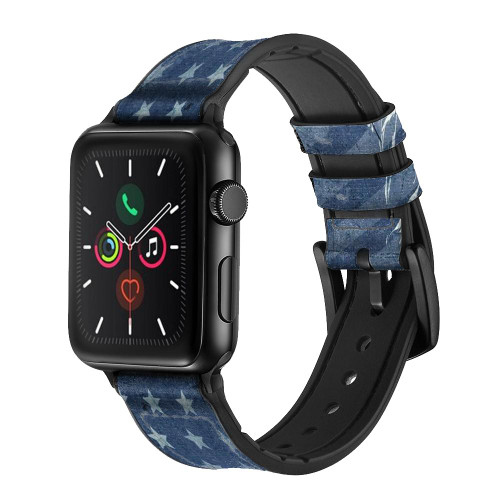 CA0747 US Flag Liberty Statue Leather & Silicone Smart Watch Band Strap For Apple Watch iWatch