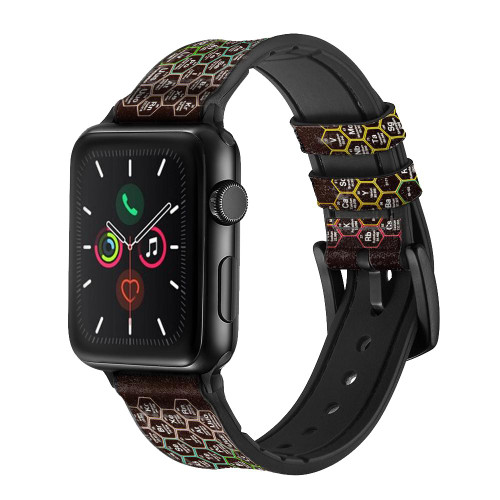 CA0827 Neon Honeycomb Periodic Table Leather & Silicone Smart Watch Band Strap For Apple Watch iWatch