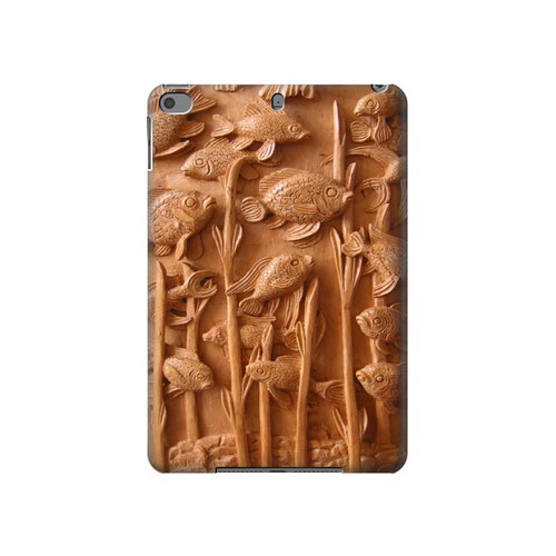 S1307 Fish Wood Carving Graphic Printed Hard Case For iPad mini 4, iPad mini 5, iPad mini 5 (2019)