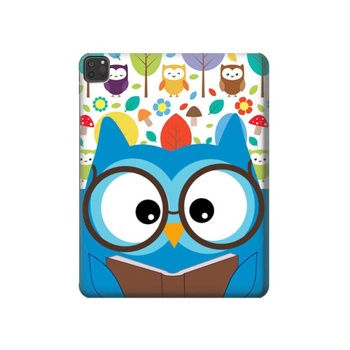 S2521 Cute Nerd Owl Cartoon Hard Case For iPad Pro 11 (2021,2020,2018, 3rd, 2nd, 1st)