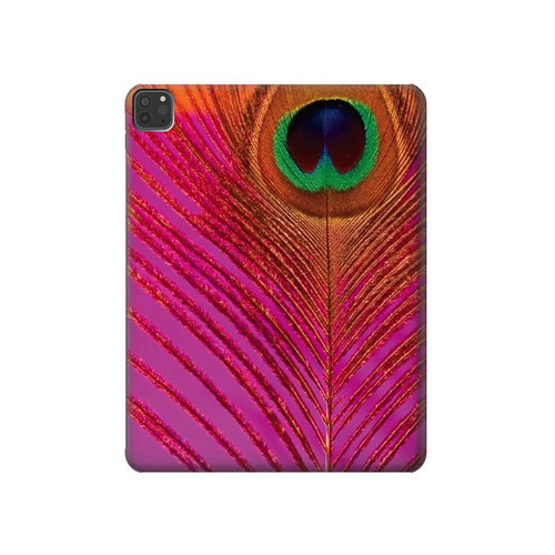 S3201 Pink Peacock Feather Hard Case For iPad Pro 11 (2021,2020,2018, 3rd, 2nd, 1st)