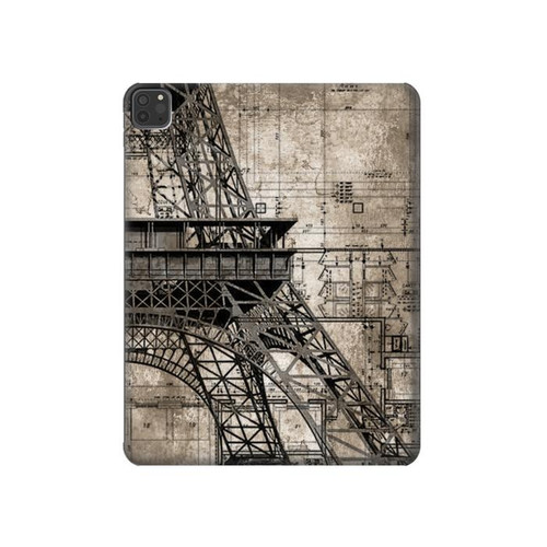 S3416 Eiffel Tower Blueprint Hard Case For iPad Pro 11 (2021,2020,2018, 3rd, 2nd, 1st)