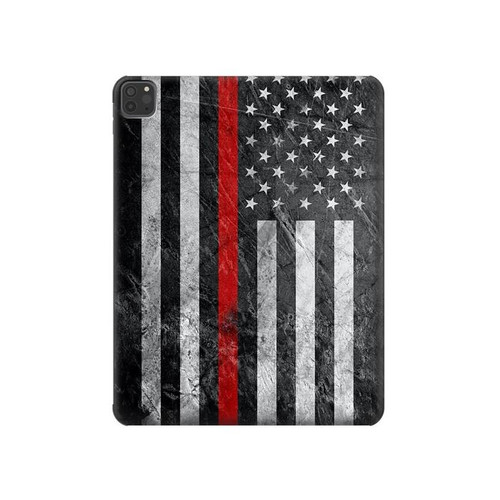 S3687 Firefighter Thin Red Line American Flag Hard Case For iPad Pro 11 (2021,2020,2018, 3rd, 2nd, 1st)