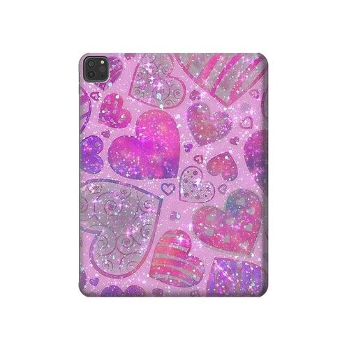 S3710 Pink Love Heart Hard Case For iPad Pro 11 (2021,2020,2018, 3rd, 2nd, 1st)