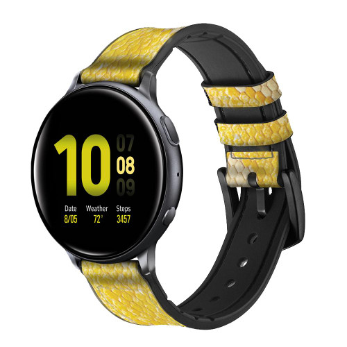 CA0416 Yellow Snake Skin Graphic Printed Leather & Silicone Smart Watch Band Strap For Samsung Galaxy Watch, Gear, Active