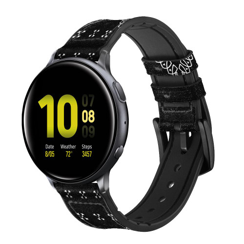 CA0673 Bandana Black Pattern Leather & Silicone Smart Watch Band Strap For Samsung Galaxy Watch, Gear, Active