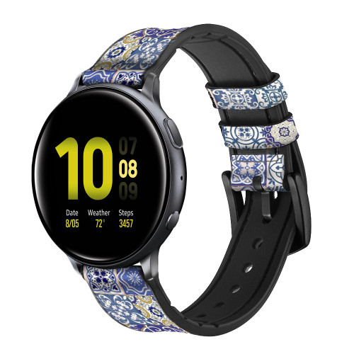 CA0820 Moroccan Mosaic Pattern Leather & Silicone Smart Watch Band Strap For Samsung Galaxy Watch, Gear, Active