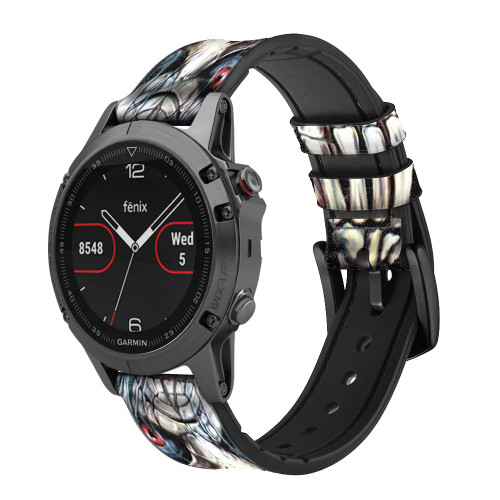 CA0023 Skull Pentagram Leather & Silicone Smart Watch Band Strap For Garmin Smartwatch