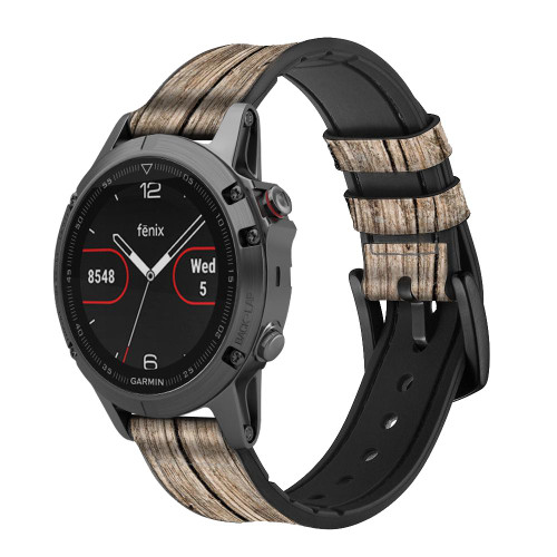 CA0079 Wood Graphic Printed Leather & Silicone Smart Watch Band Strap For Garmin Smartwatch