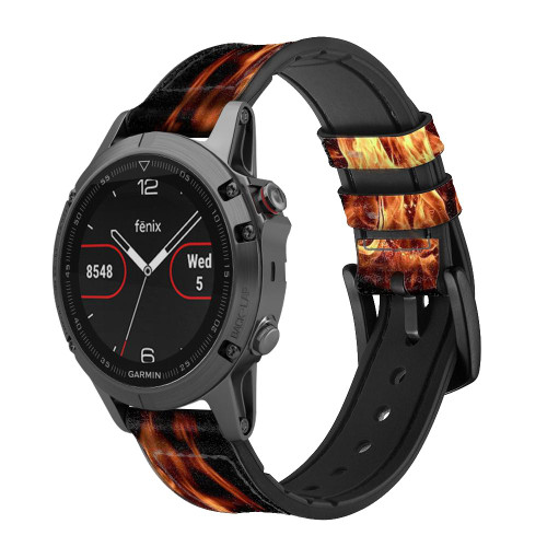 CA0685 Fire Frame Leather & Silicone Smart Watch Band Strap For Garmin Smartwatch