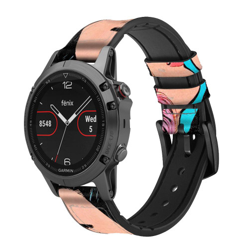 CA0764 Pop Art Leather & Silicone Smart Watch Band Strap For Garmin Smartwatch