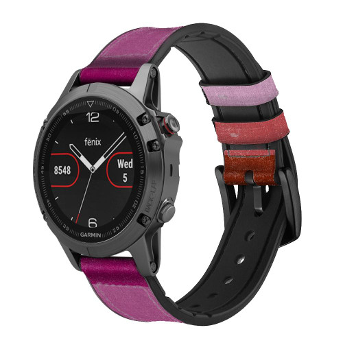 CA0768 LGBT Lesbian Flag Leather & Silicone Smart Watch Band Strap For Garmin Smartwatch